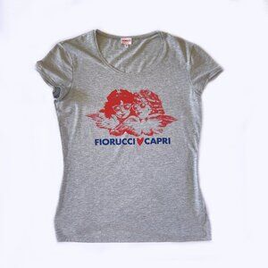 Vintage FIORUCCI Classic Red Angels Capri Blue Letters Gray T-Shirt Size Large